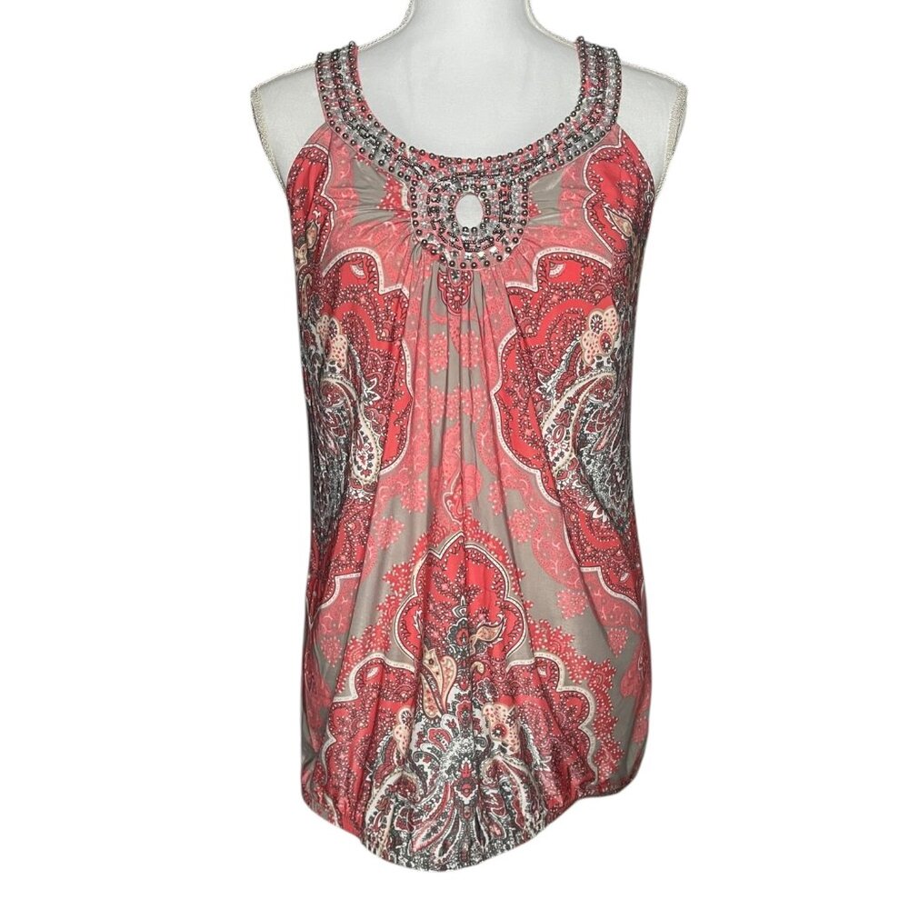 INC International Concepts Medium Embellished Sparkly Beaded Tank Paisley Y2K